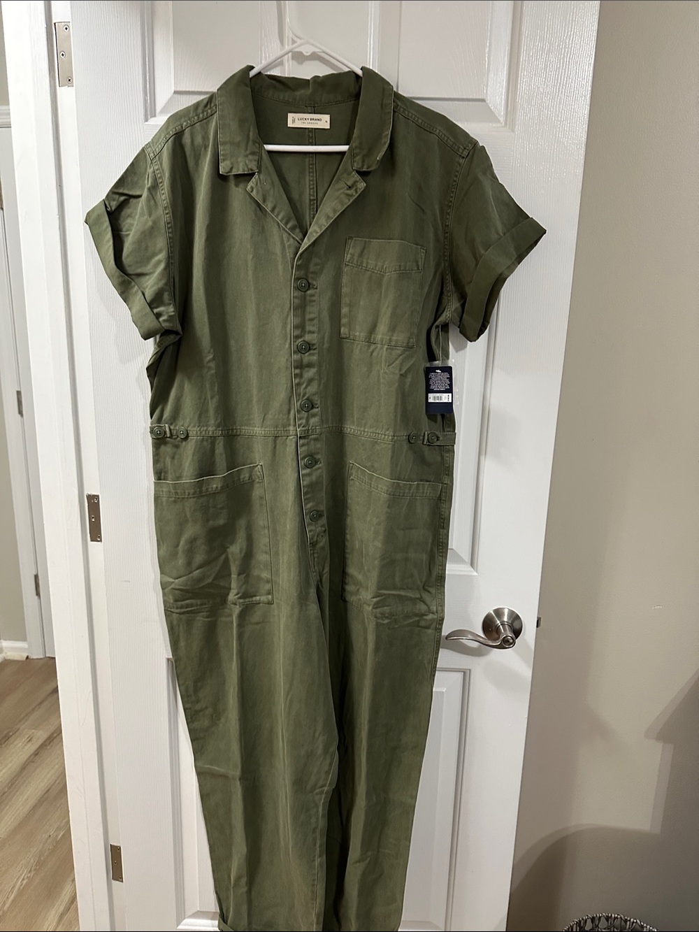 Lucky Brand Olive Green Short-Sleeve Utility Jumpsuit
